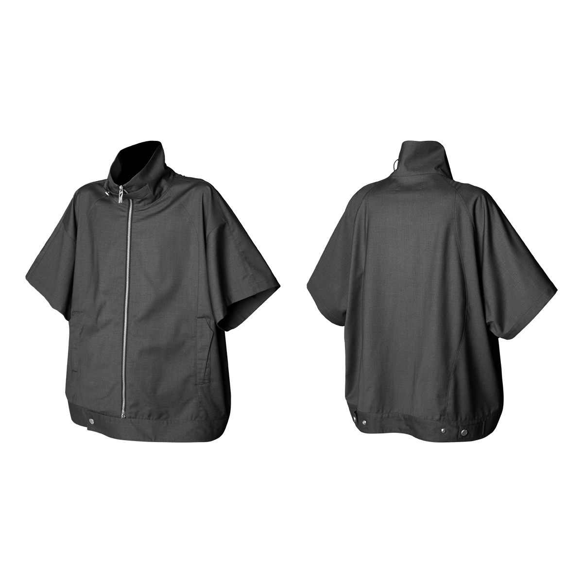 Stand Collar Zip Up Short Sleeve Shirt