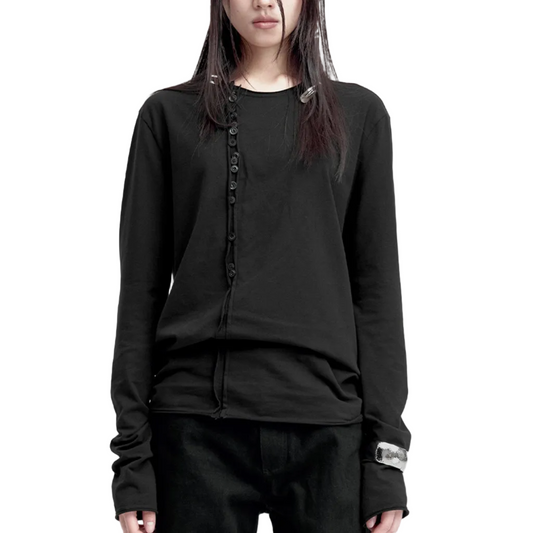 Irregular buttons slim base layer T-shirt
