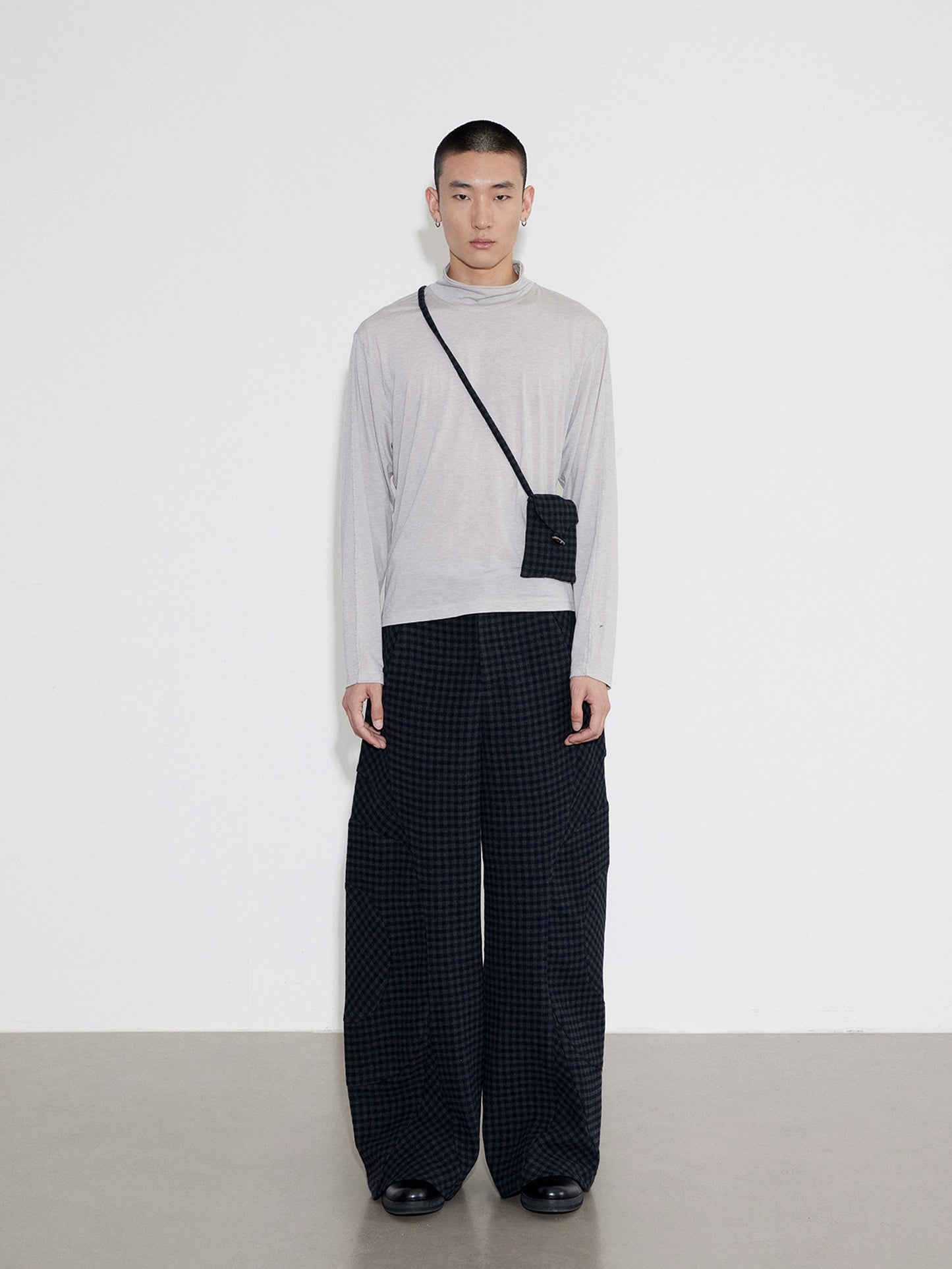 Wool Plaid Wide Leg Pants