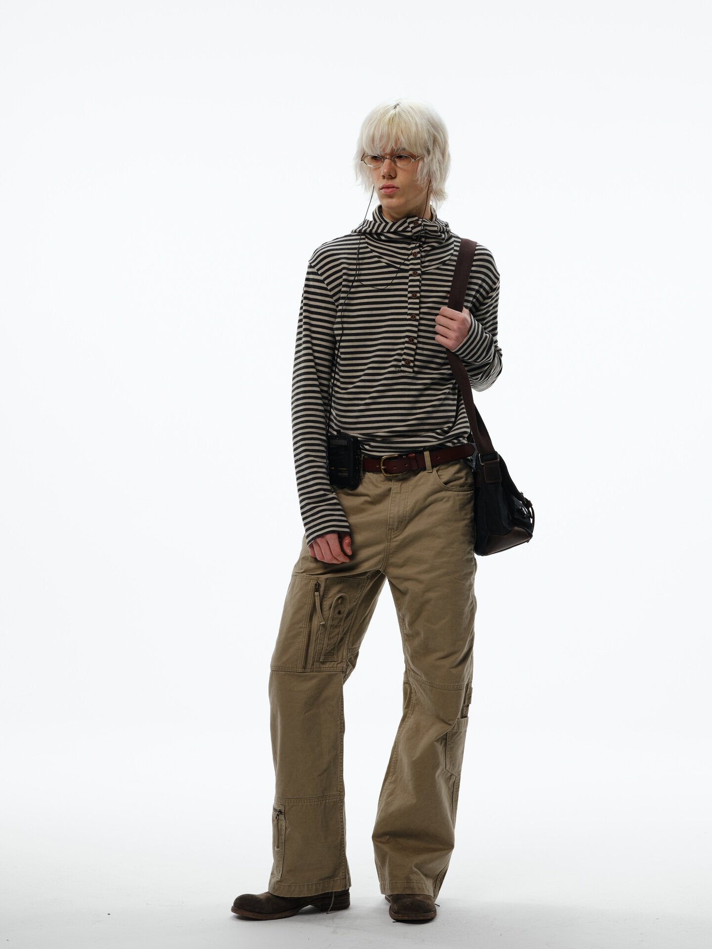 Striped polo hooded long sleeve T-shirt