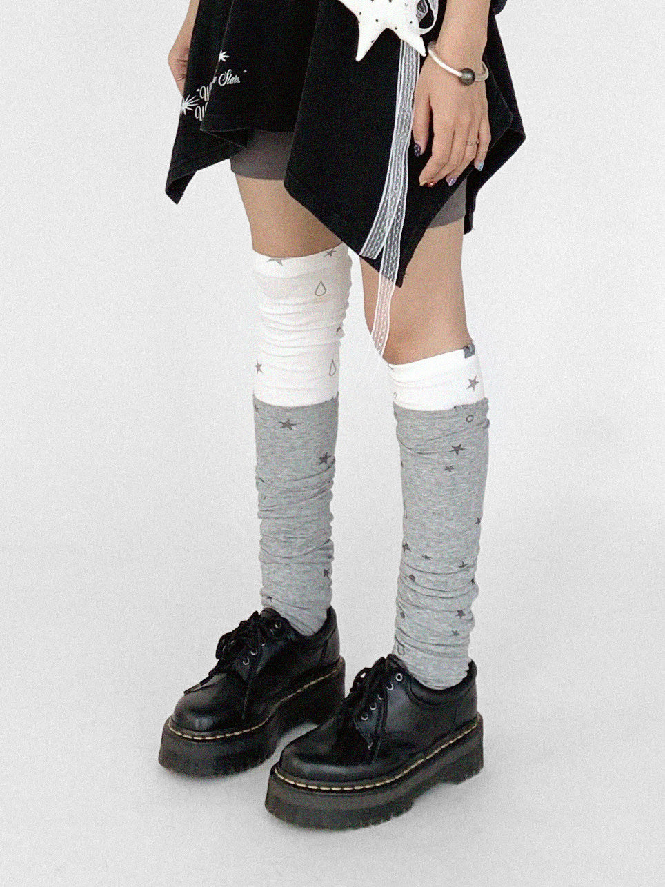 "Tears Star" stretch knit print socks