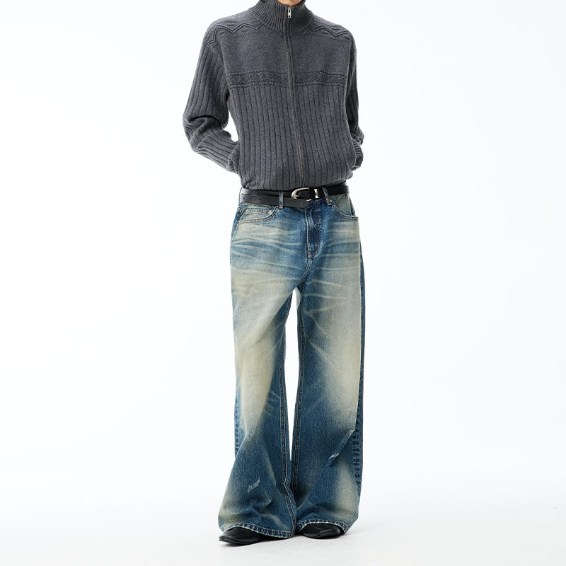 Jacquard Texture Zipper Cardigan