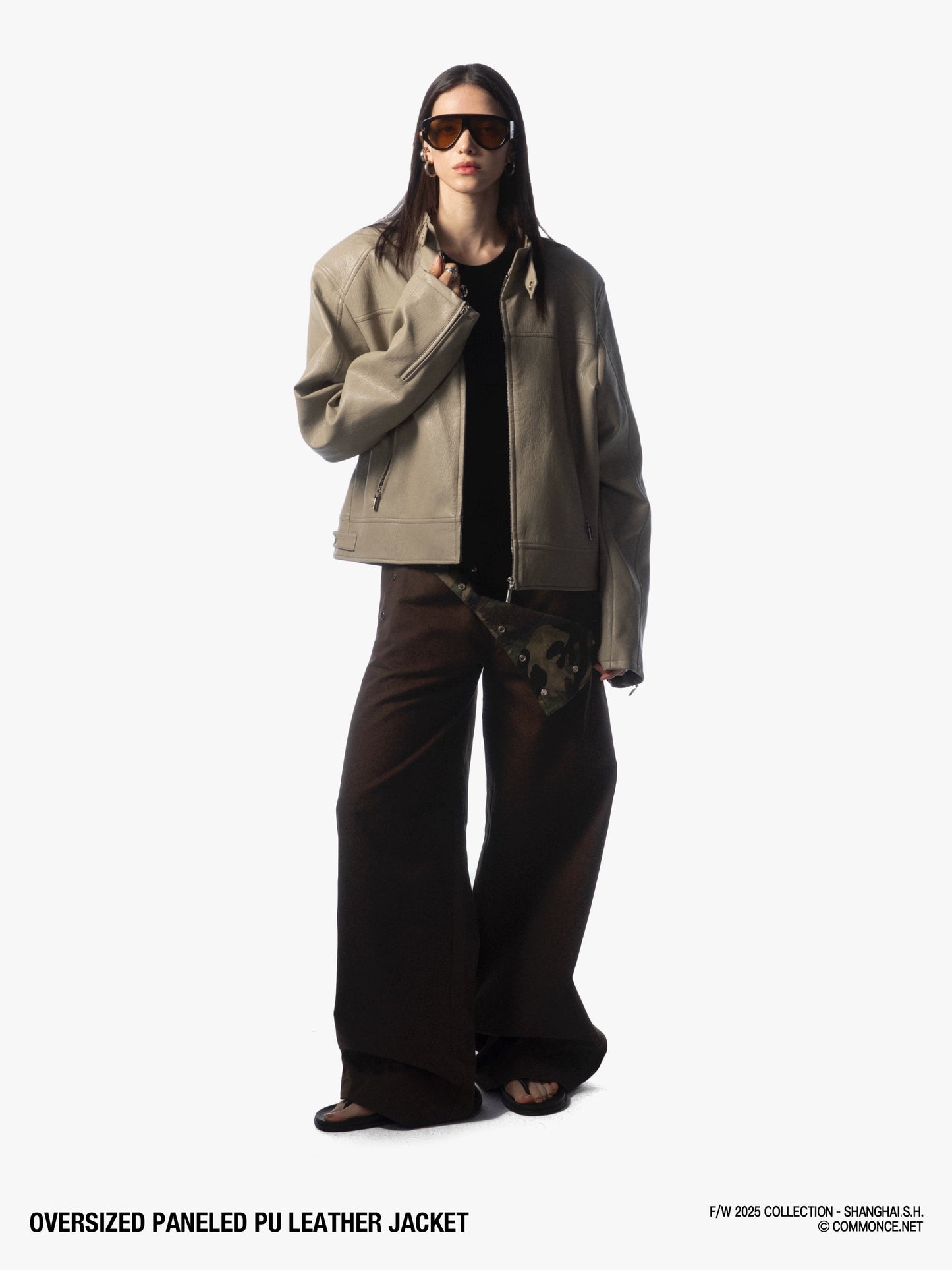 Oversize Panelled PU leather Jacket