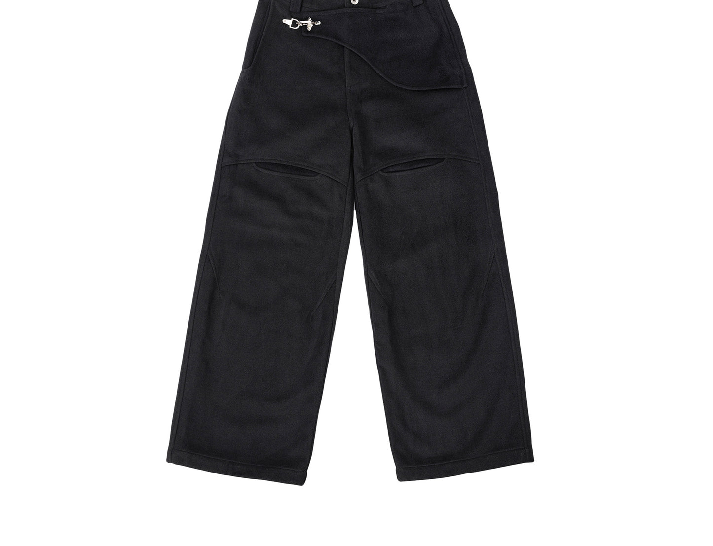 Buckle flip drape wide-leg trousers