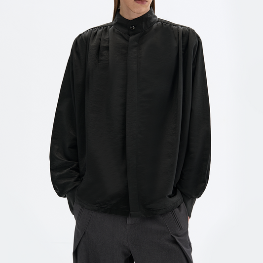 Shoulder pleats long sleeve shirt