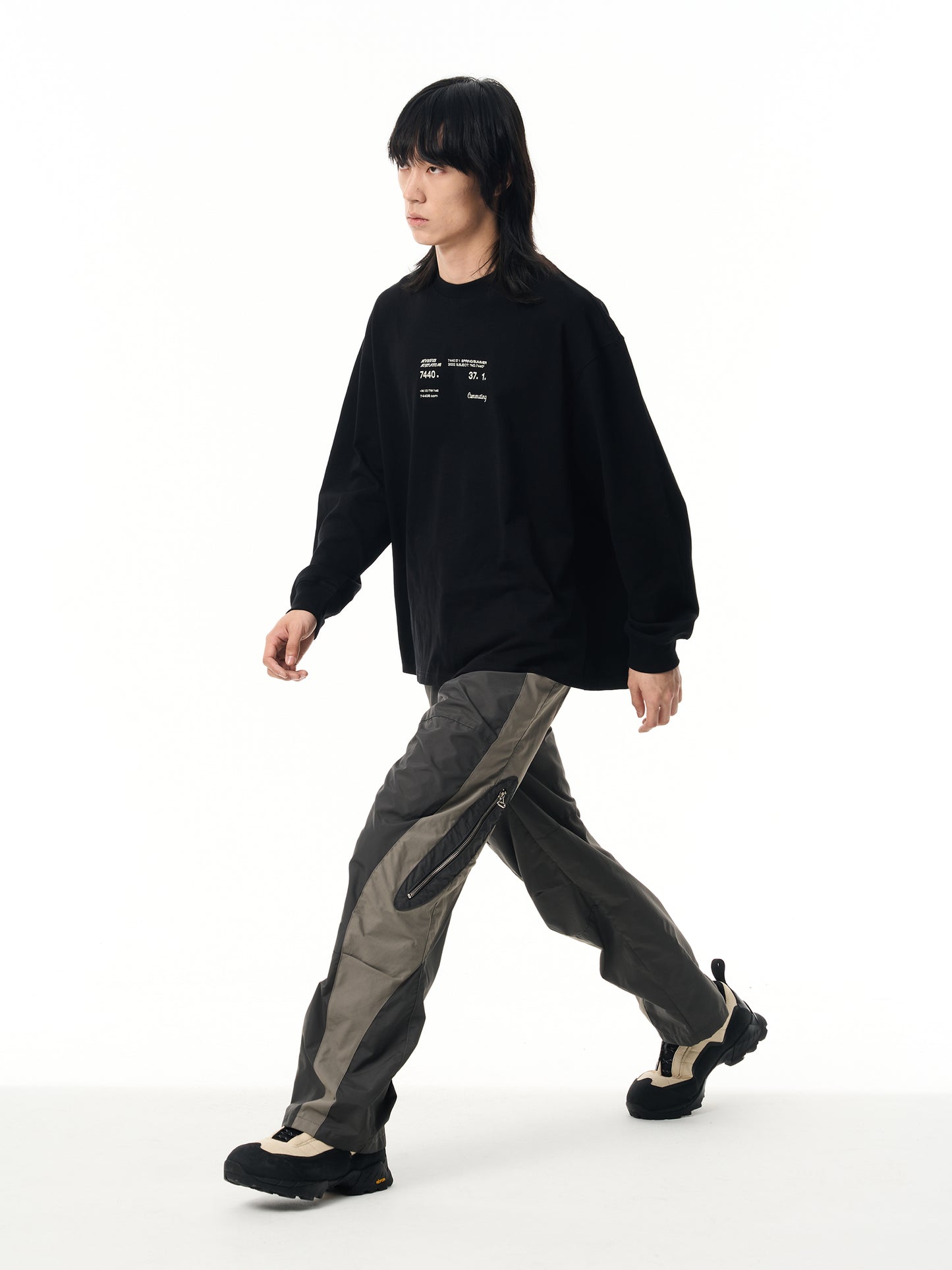 7440 37 1 Nylon color-block zippered cargo straight-leg trousers
