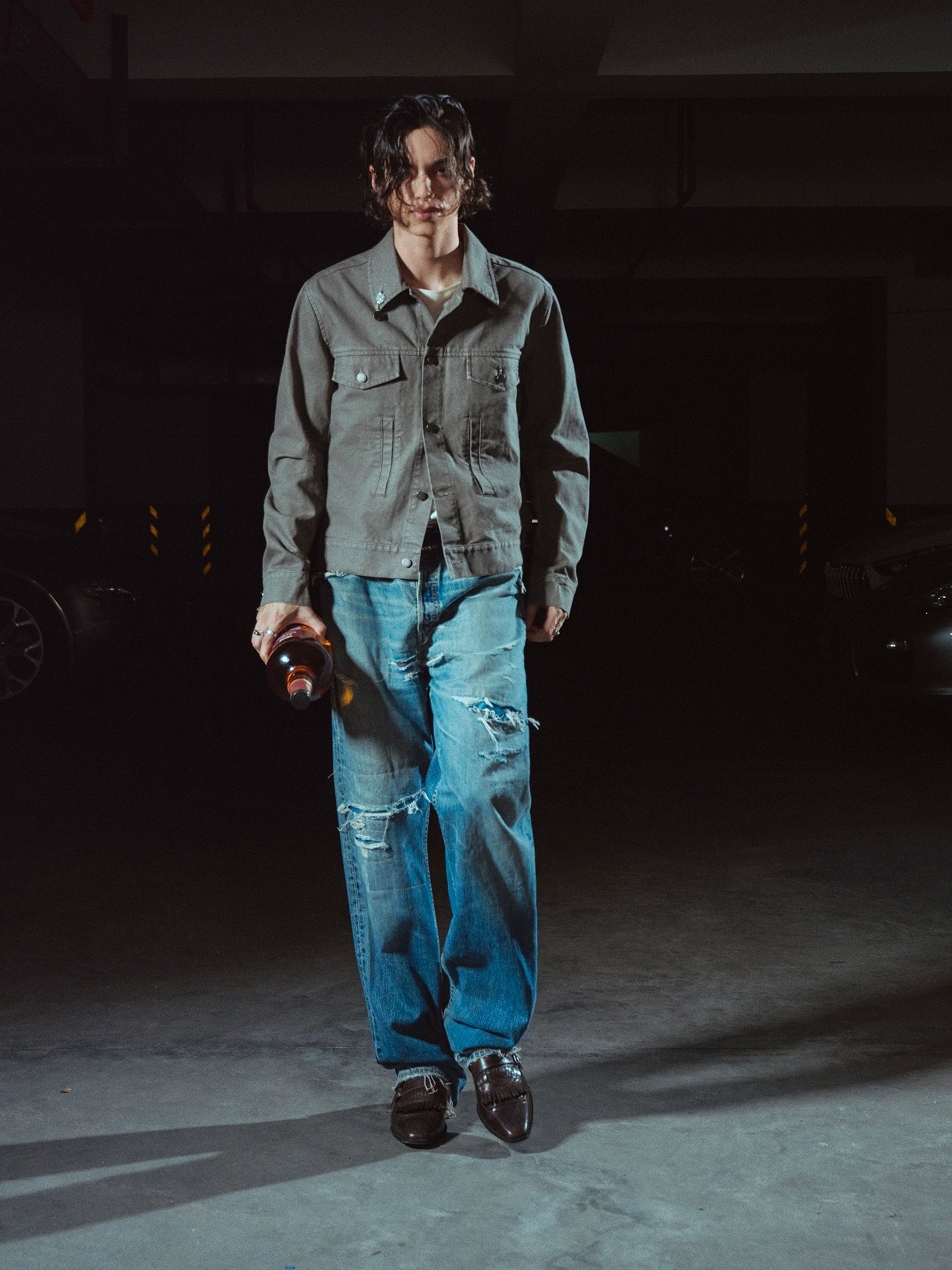 Vintage Knife Cut Washed Loose Straight Jeans