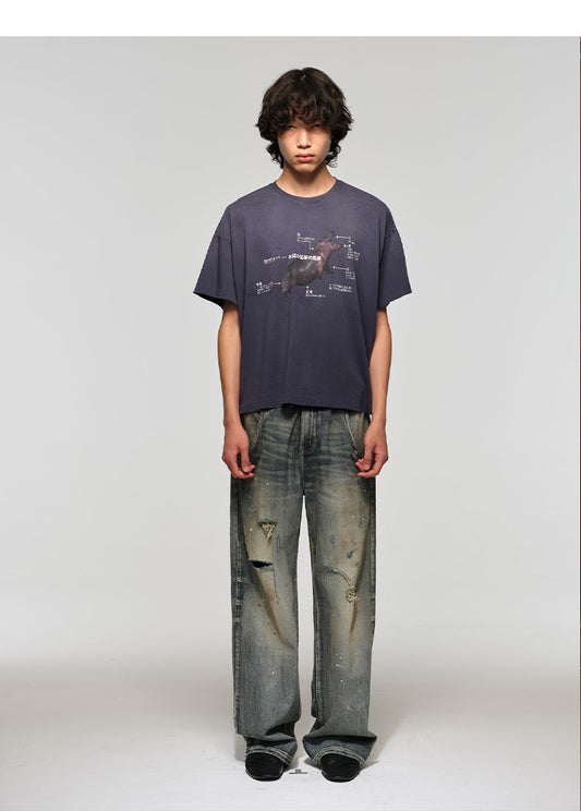 Straight Wash Dirty Ripped Jeans