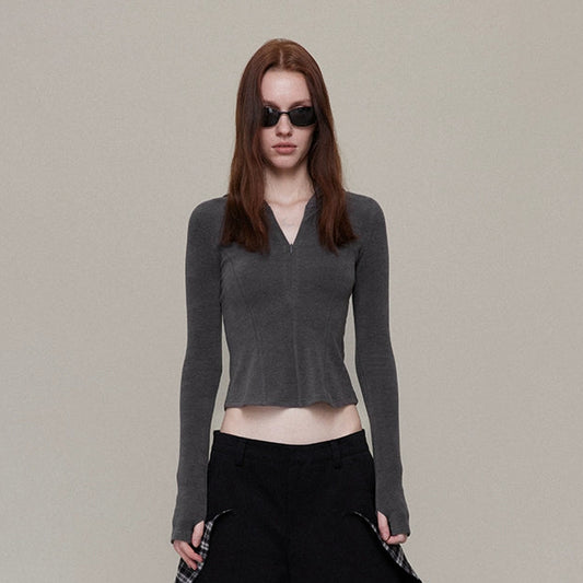 Velvet semi-cardigan hoodie