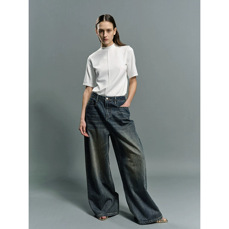 Distressed vintage wash baggy jeans
