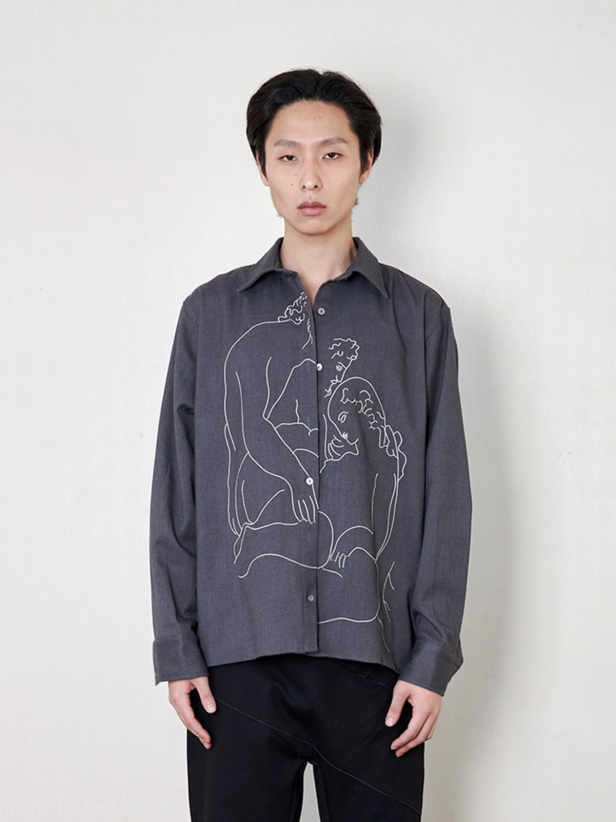 "embrace" wool Tencel embroidery shirt