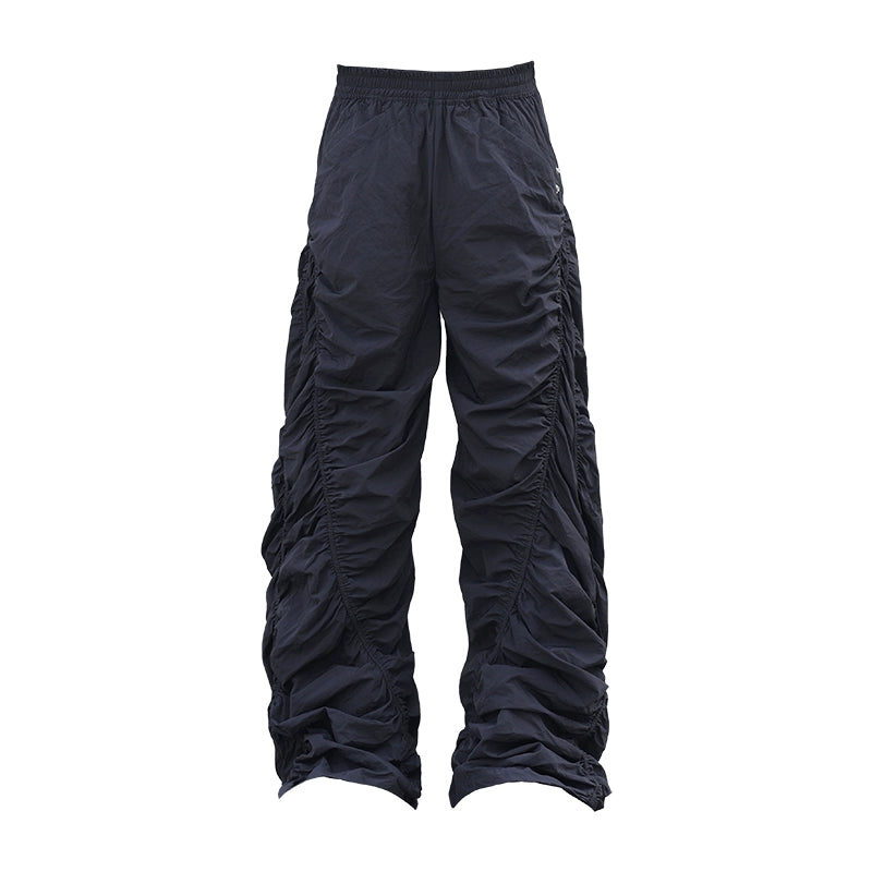 Pleated Spiral Loose Pants Black