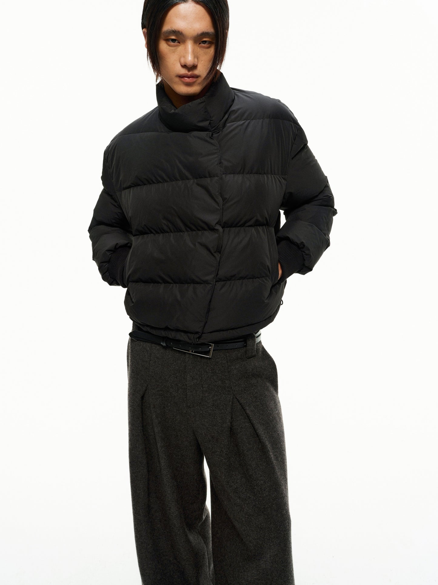 Magnetic buckle down jacket