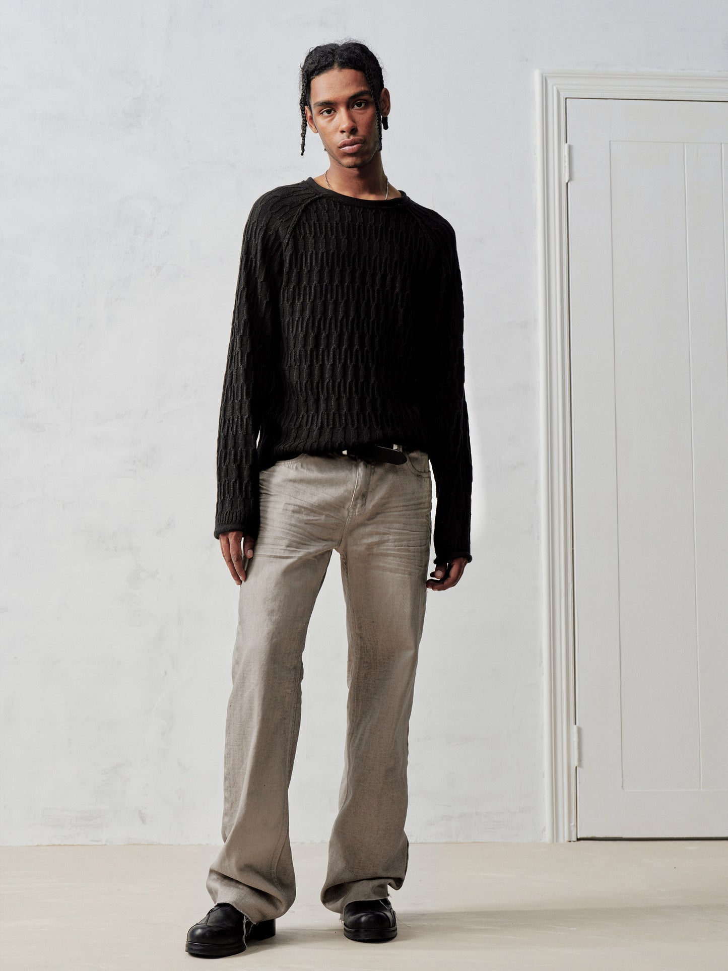 Handmade dirty gray straight leg  jeans