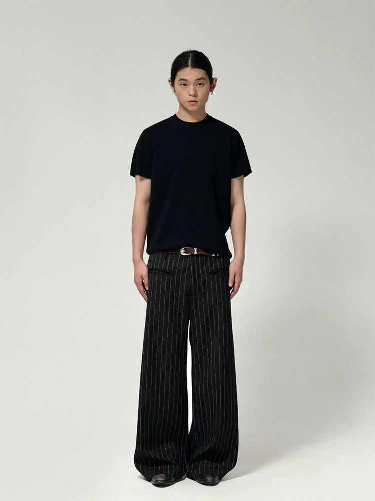 Vintage Wide-Leg Striped Trousers