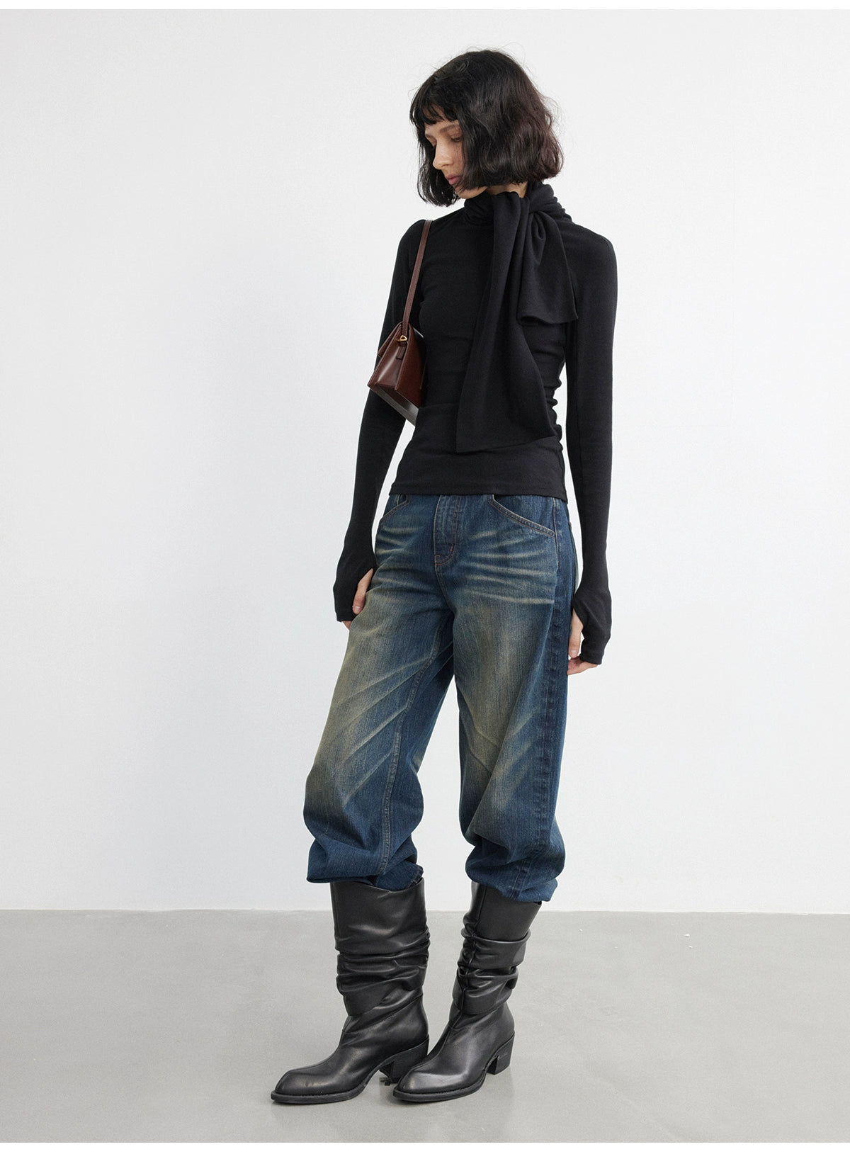 Scarf Neckline Lace-up T-shirt