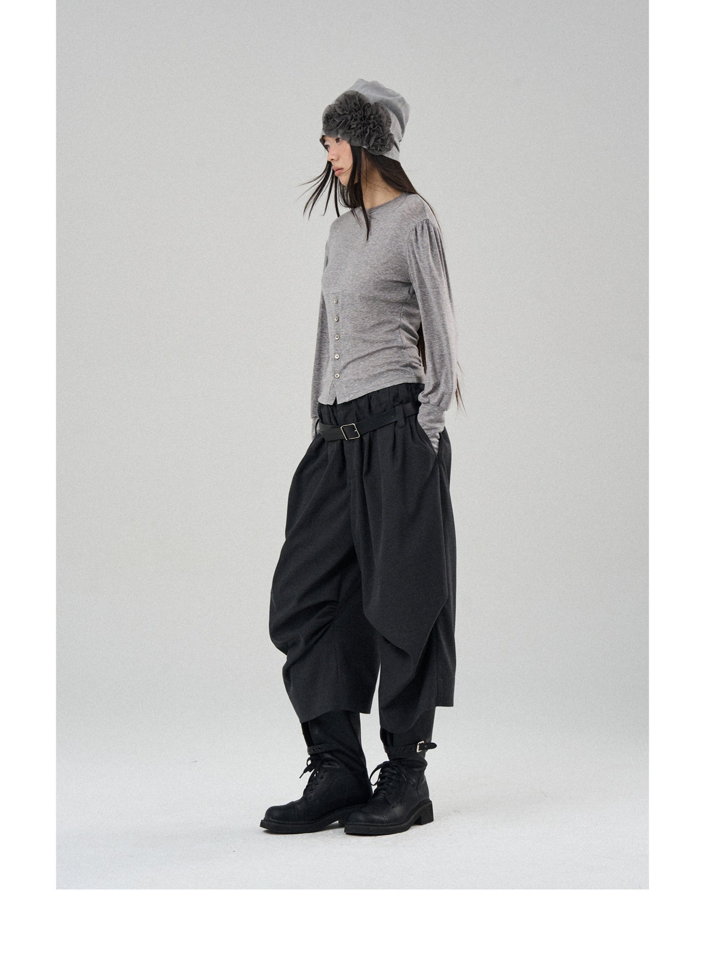 Drape Knee-Pleated Balloon Casual Cropped Pants