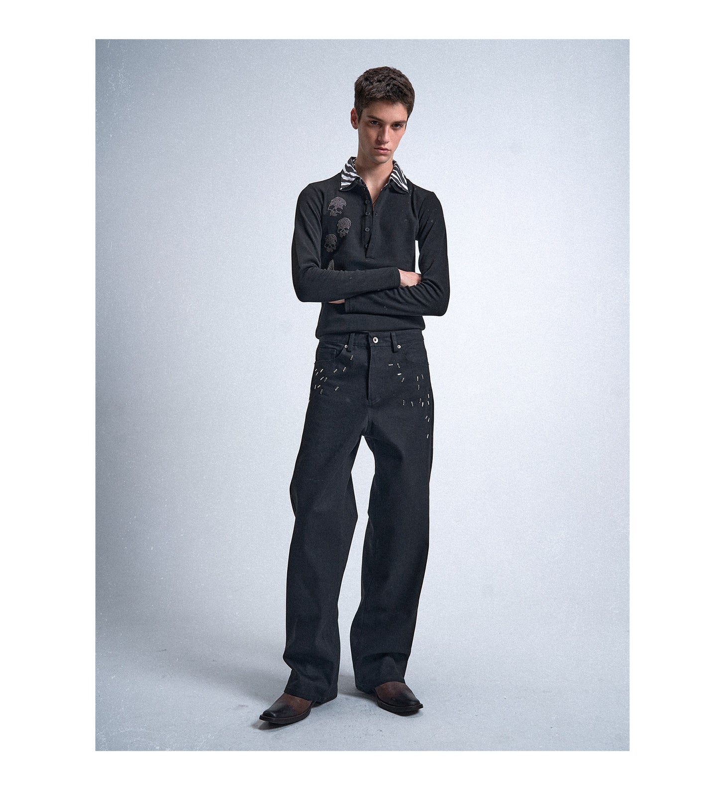 Broken nail embellished jeans