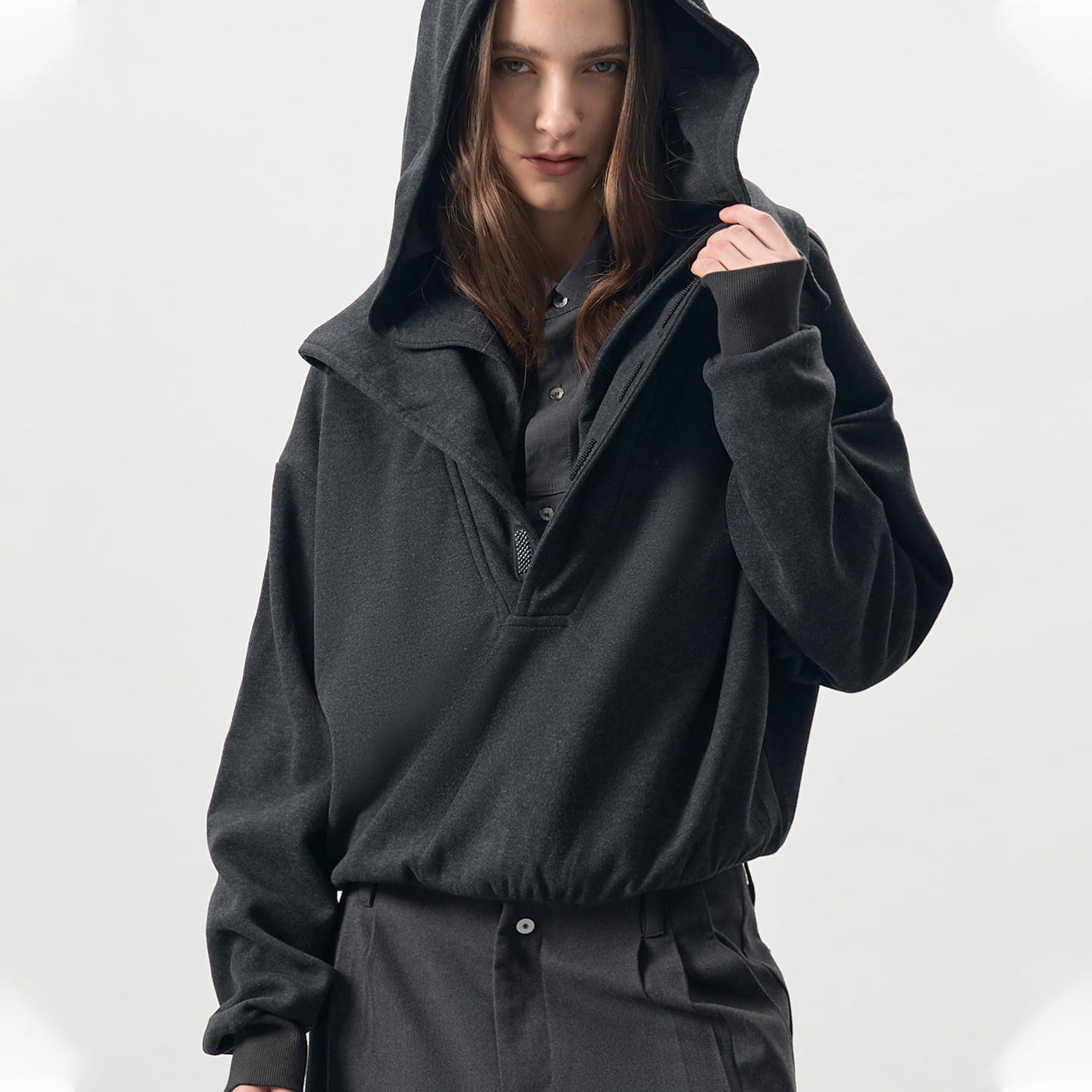 Cropped pullover hooded sweatshirt