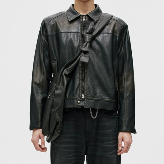 Hand Rubbed Boxy PU Leather Jacket