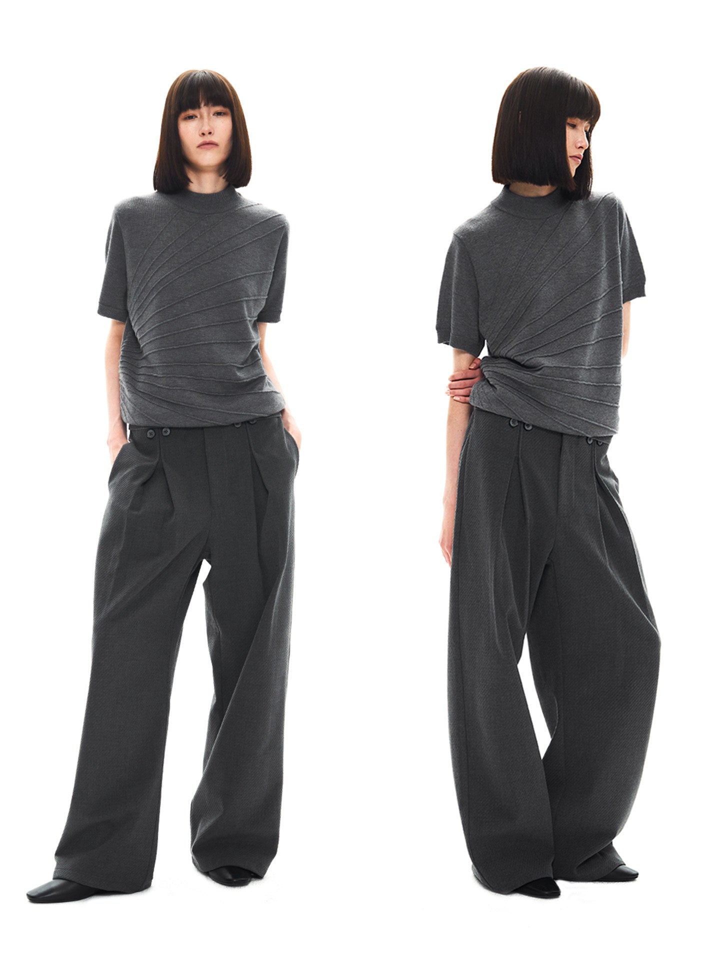 Mirror pleated straight-leg trousers