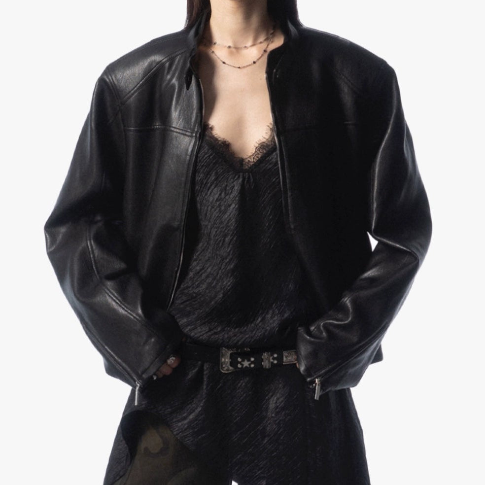 Oversize Panelled PU leather Jacket