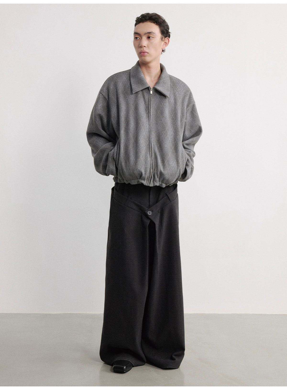 Drawstring Fleece Diamond Jacket