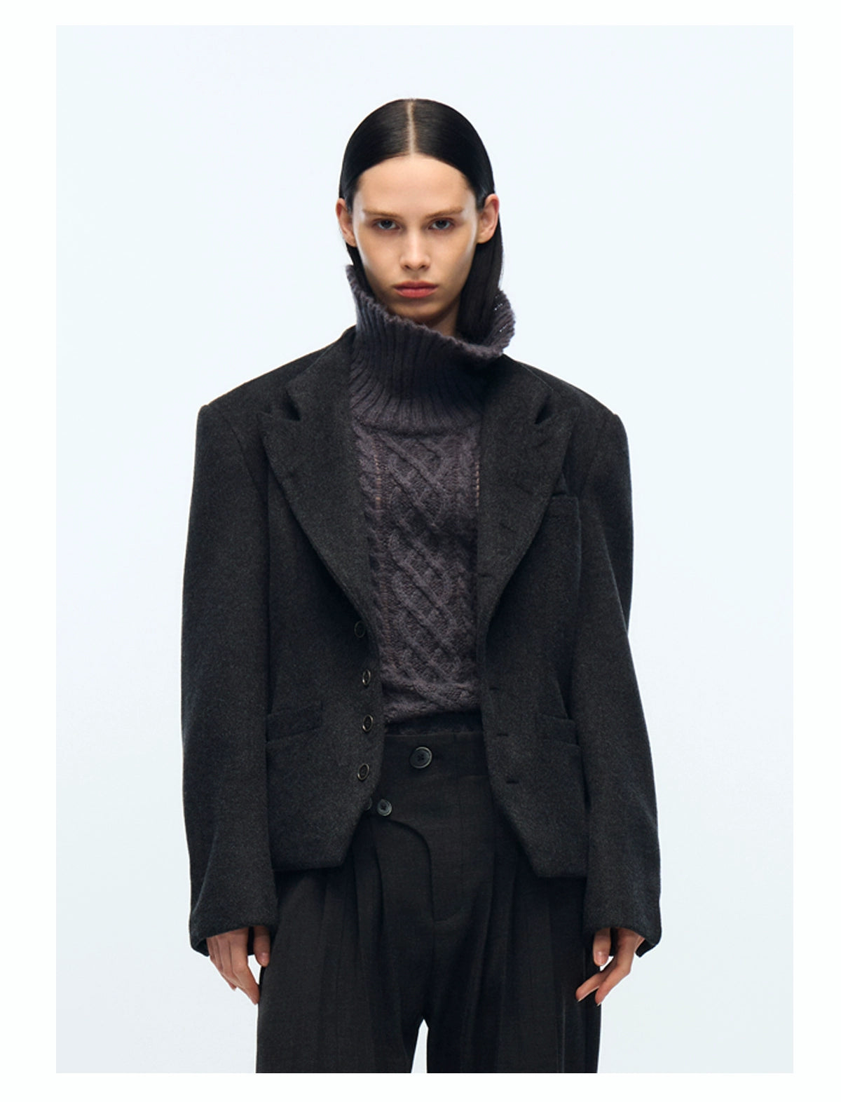"Vene" Italian stand collar sheep wool jacket