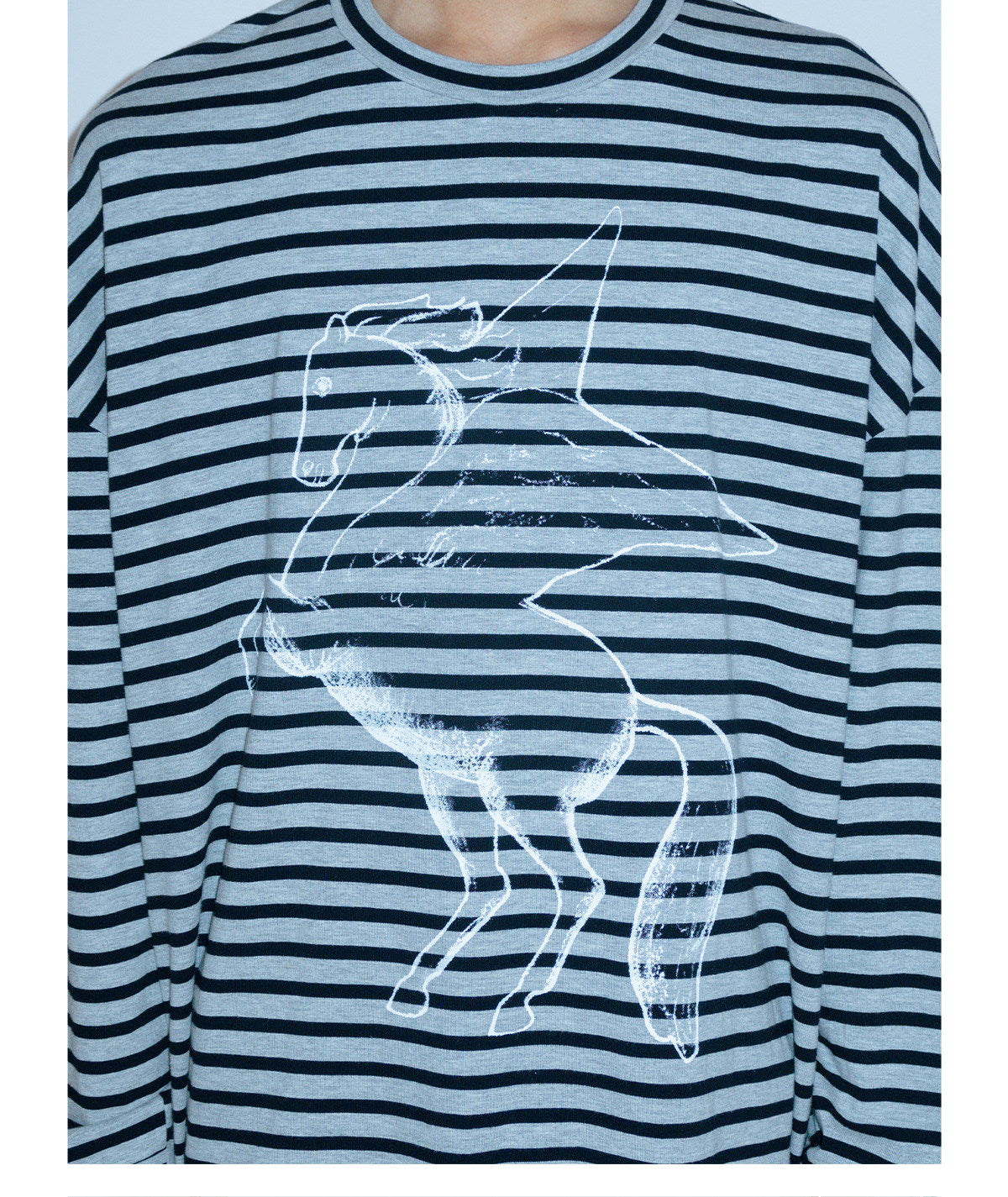 Pegasus print striped long-sleeved loose T-shirt