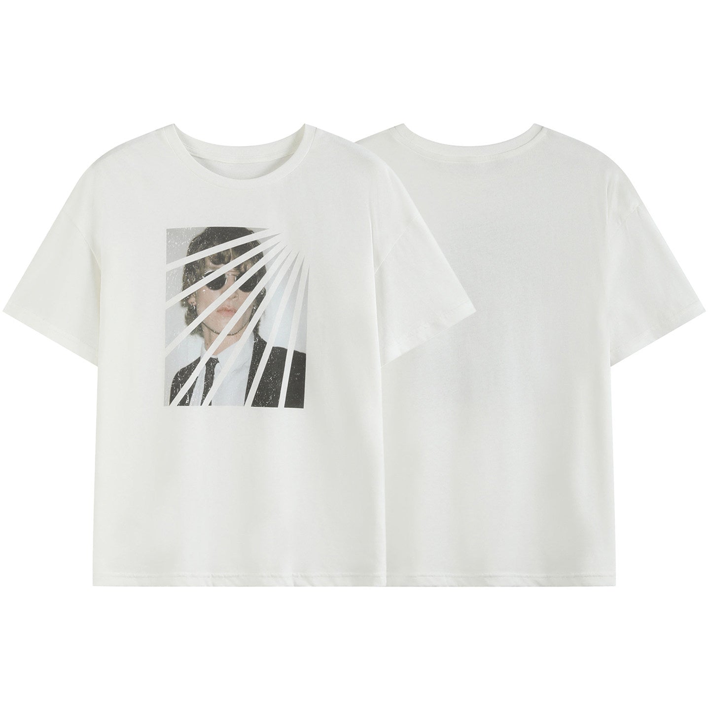 Aged white linen cotton short-sleeved printed T-shirt