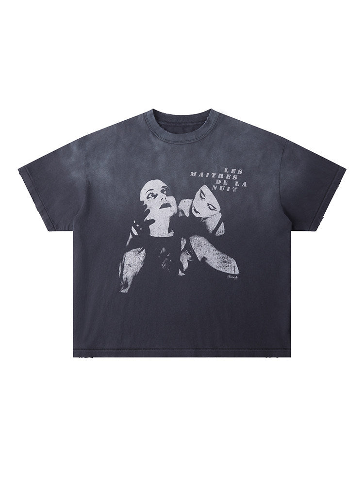 NUNS OF THE NIGHT'S VINTAGE-PRINT SHORT-SLEEVE T-SHIRT