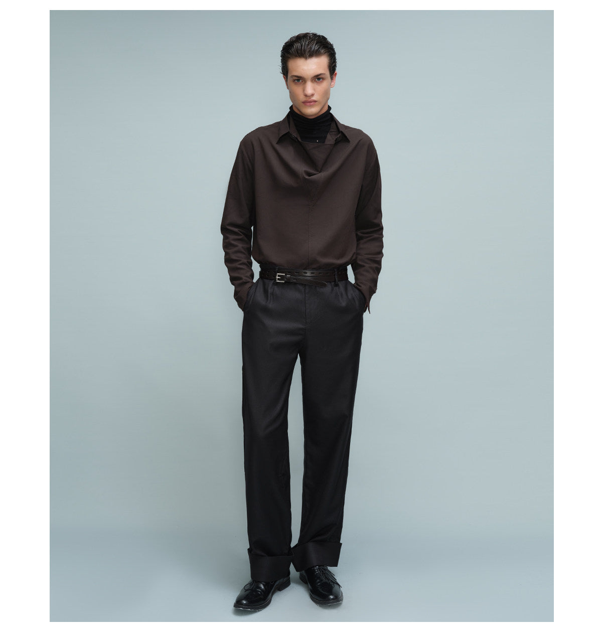 Front swaying collar long sleeve