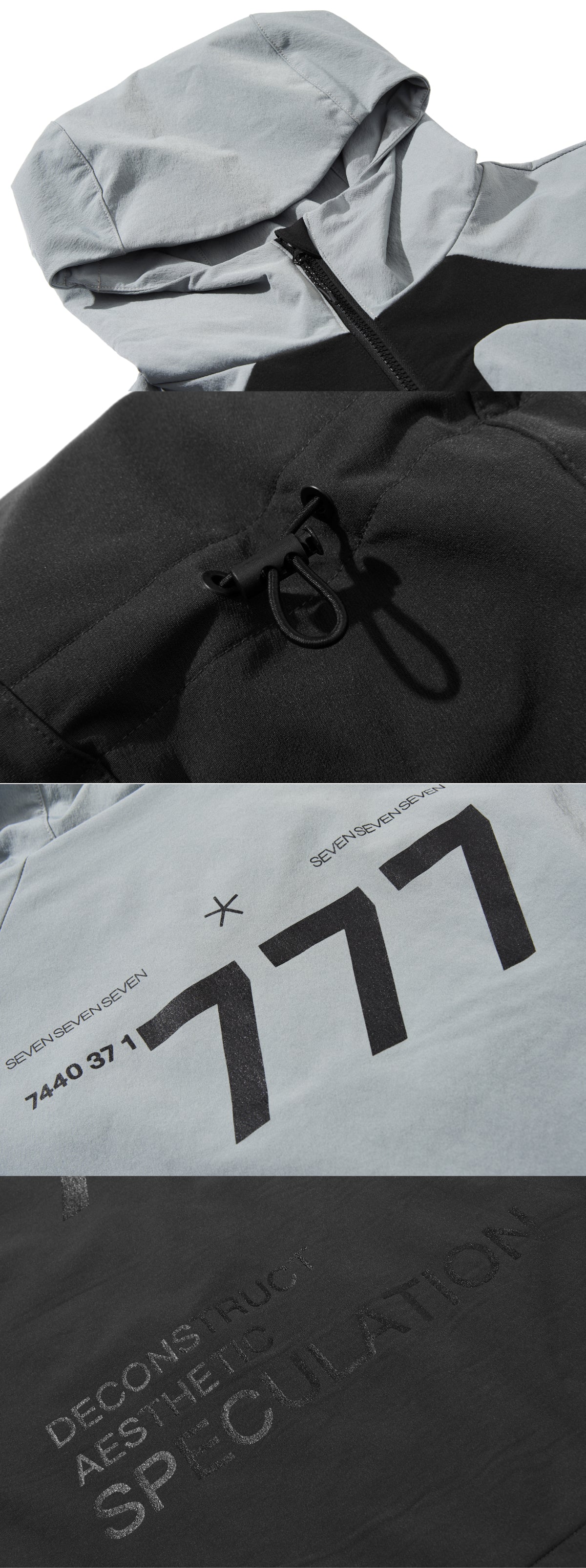 777 Organizing' two-tone patchwork softshell hooded jacket