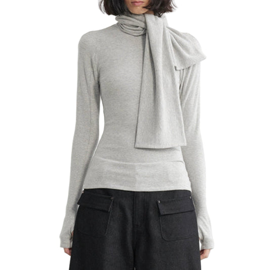 Scarf Neckline Lace-up T-shirt