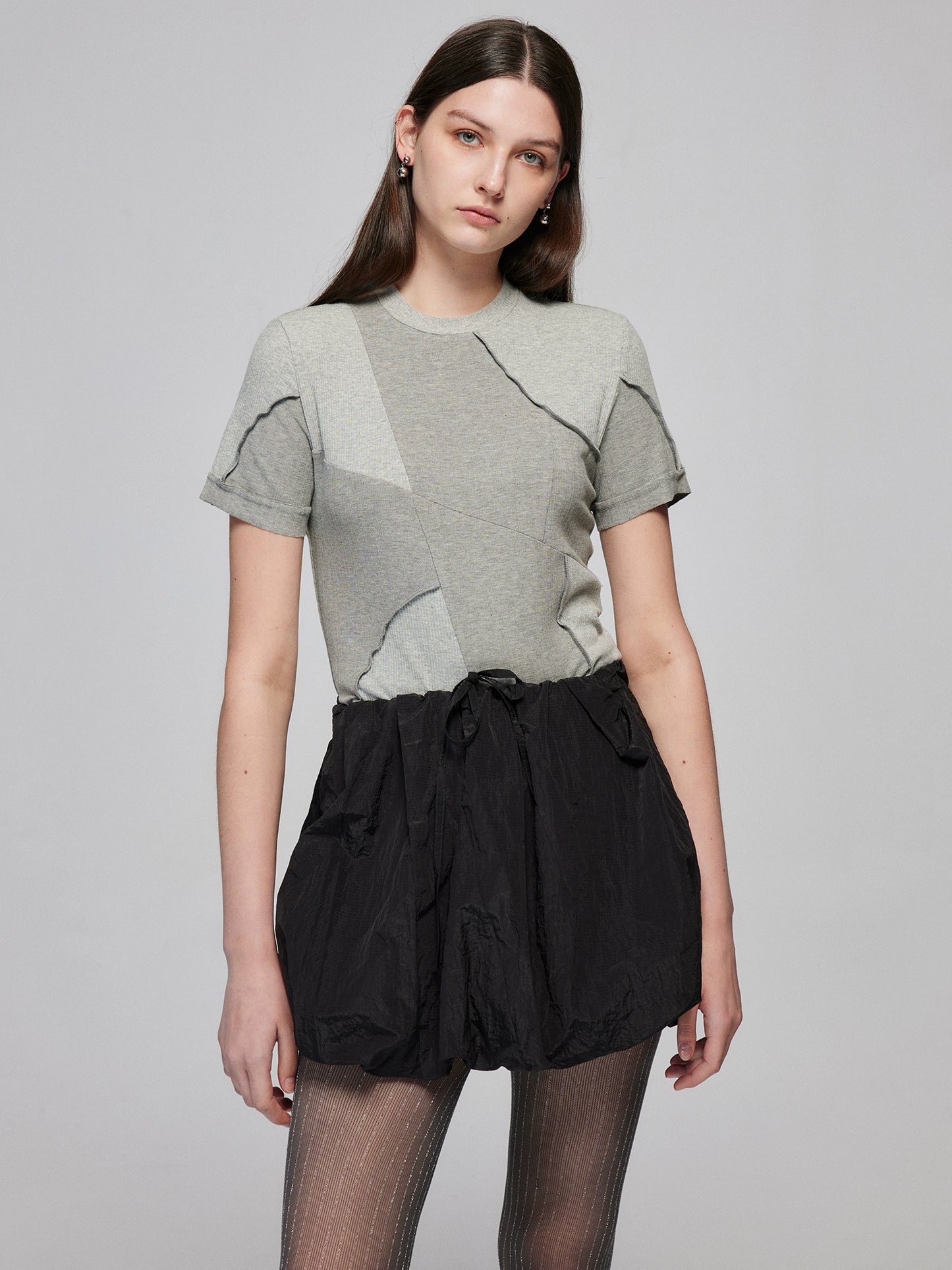 Multi panel slim-fit crewneck short sleeve T-shirt