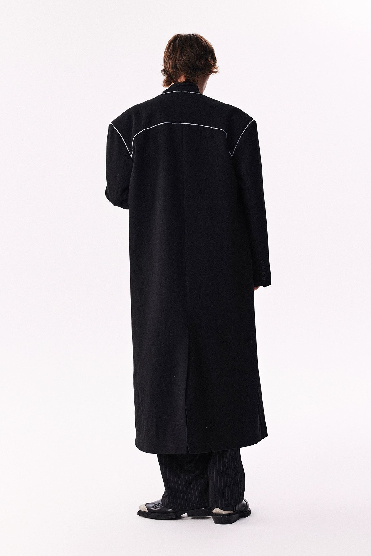 Wool Yoke Chain Padded Shoulder Heavy Coat