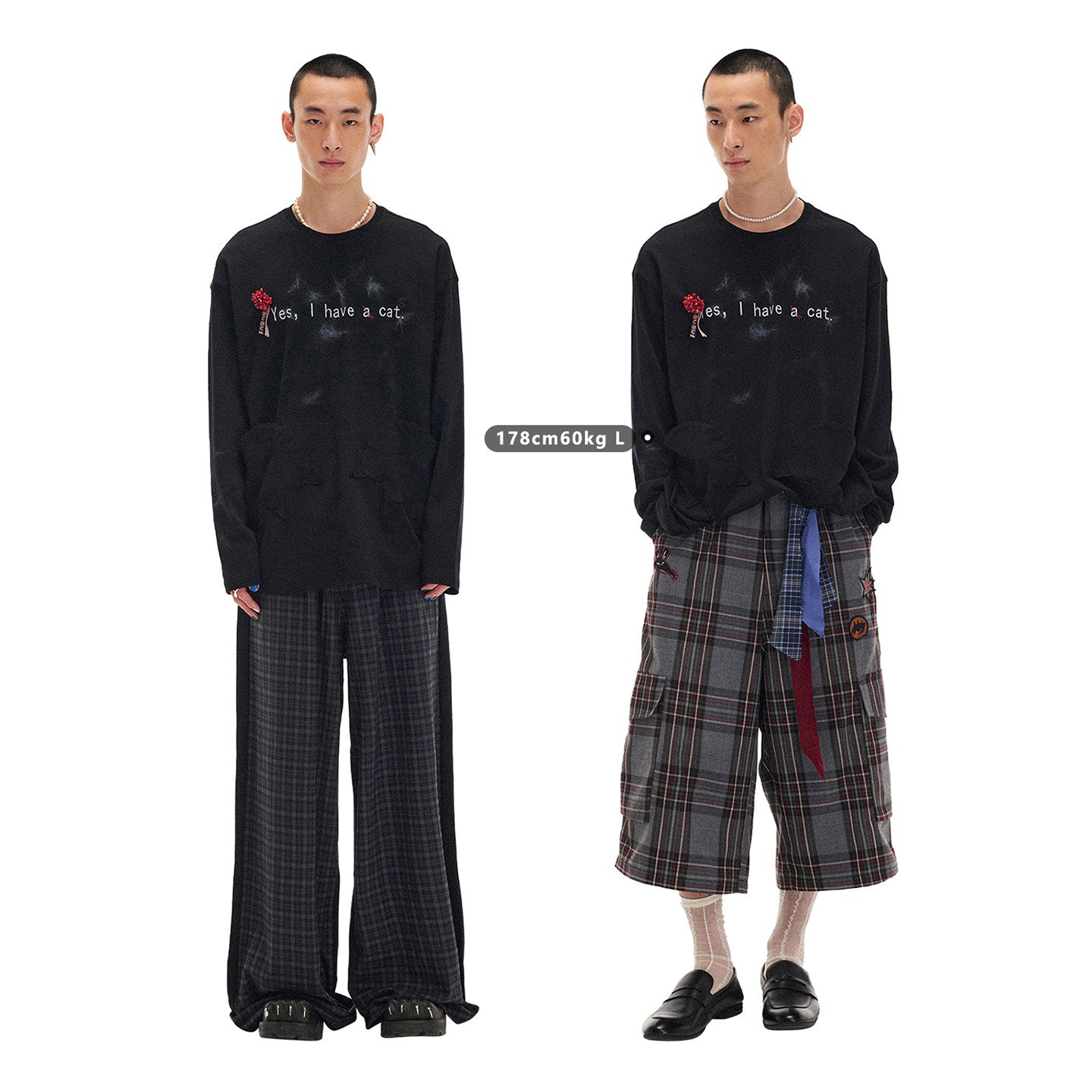 "I have a cat" loose dropped shoulder long-sleeve T-shirt