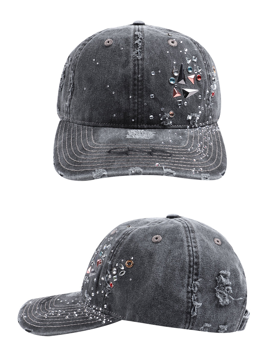 Rhinestone Washed denim caps