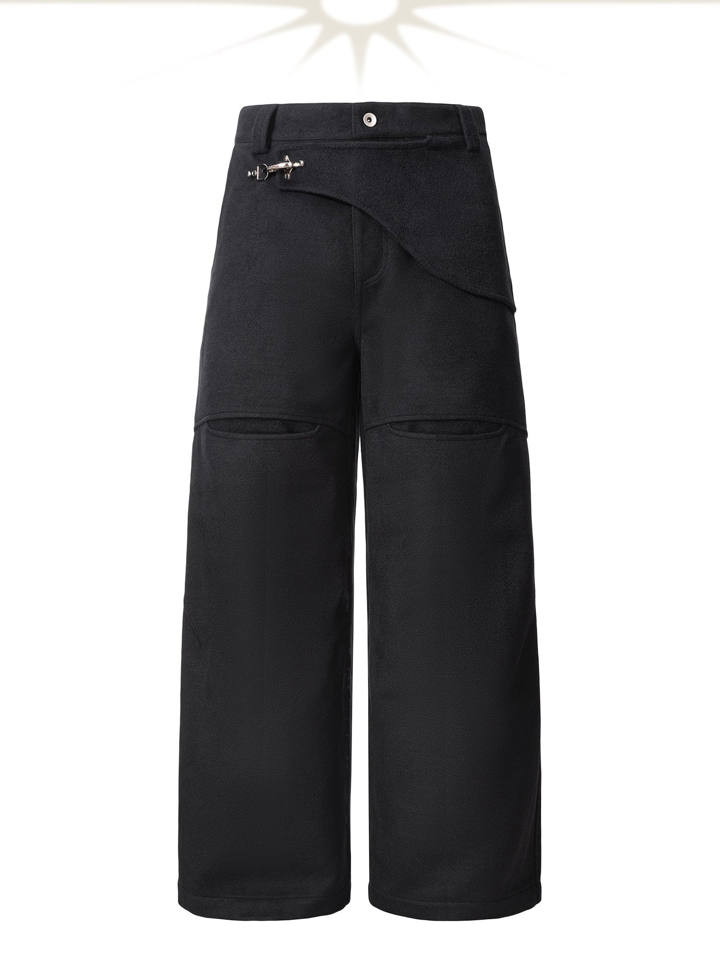 Buckle flip drape wide-leg trousers