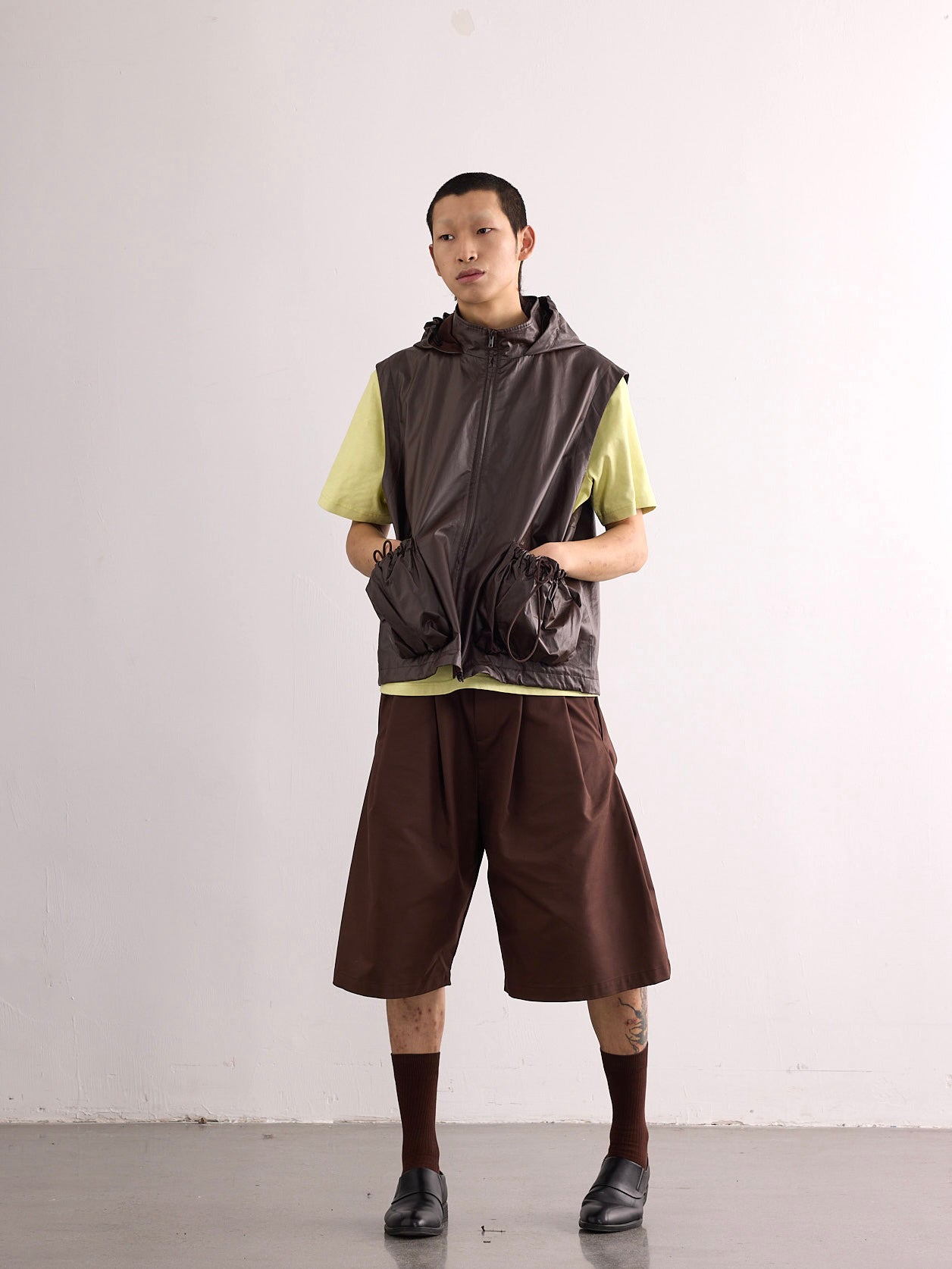 Coated Drawstring Hooded Vest M06