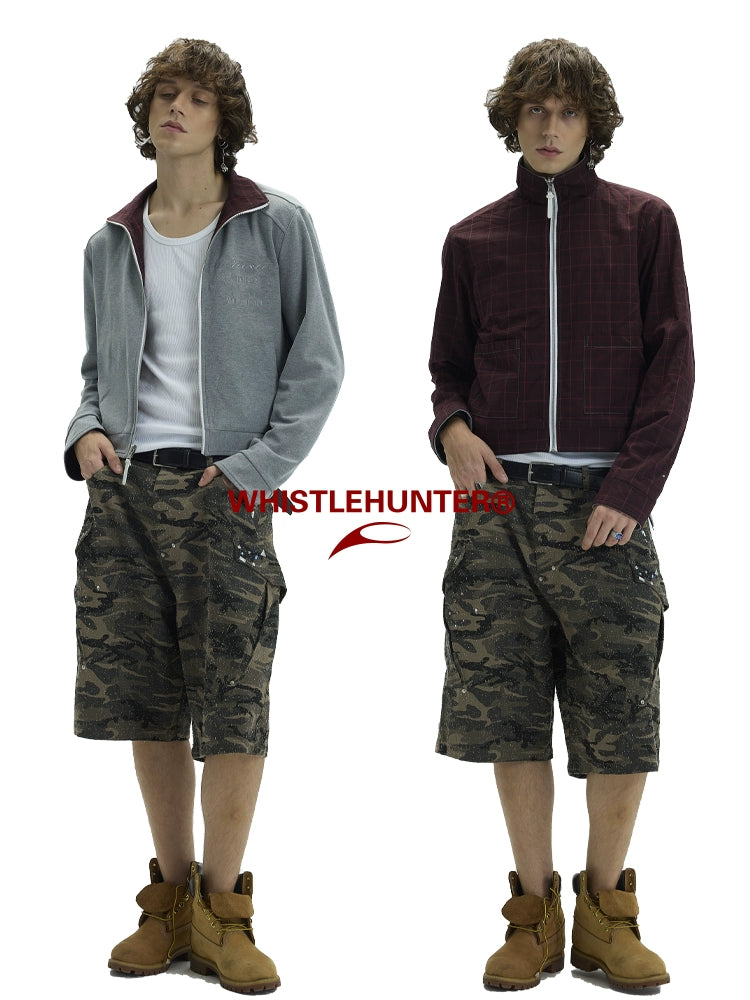 Reversible Checkered Stand up collar jacket