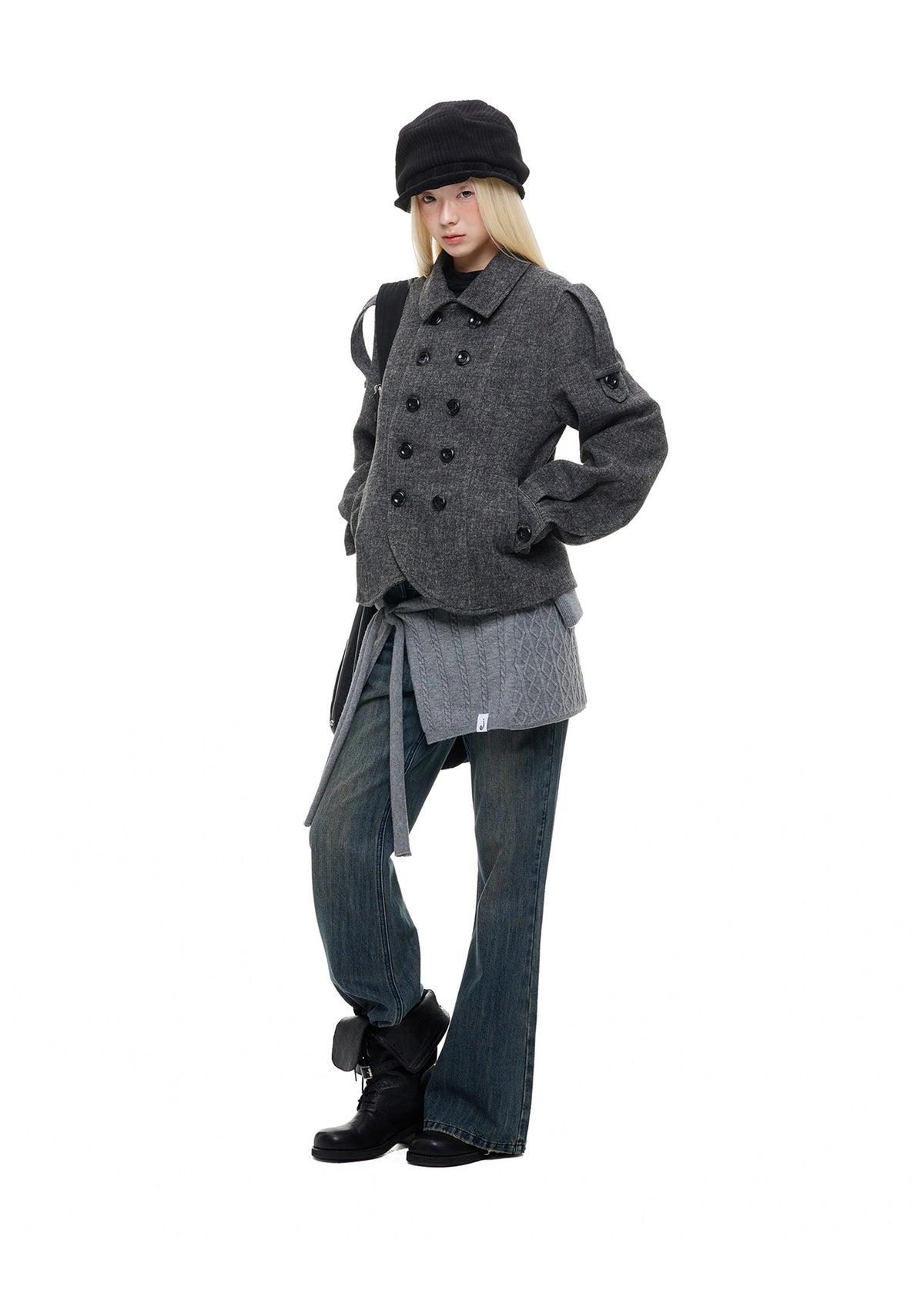 Double-Breasted Short Wool Jacket