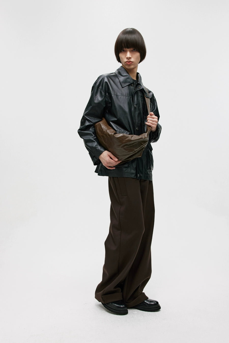 NATURAL TEXTURE LEATHER SHOULDER BAG