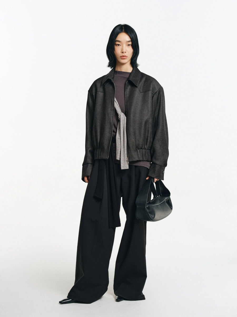 Cropped Shoulder Pad Patchwork Jacket