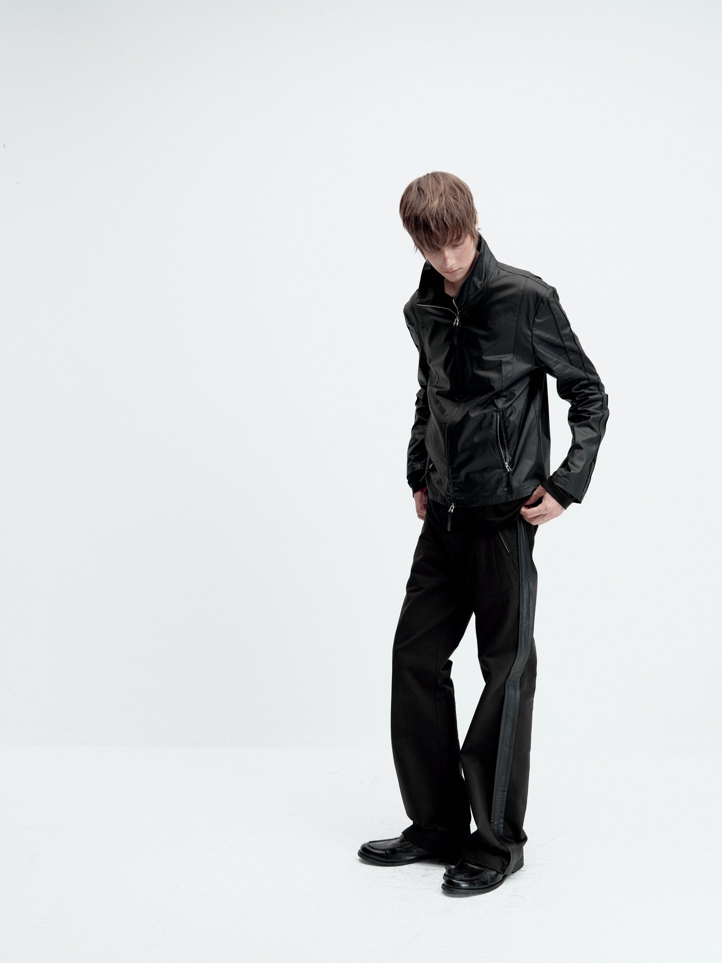 Wax-coated double zipper  jacket
