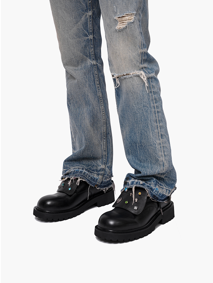 TONGUE FLAP HEIGHTENED COWHIDE DERBY SHOES