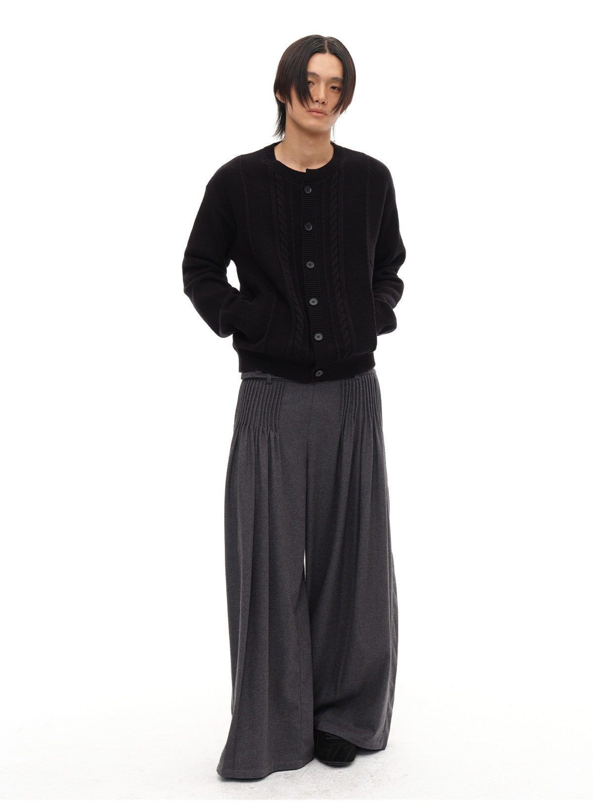 Cable crew neck cardigan