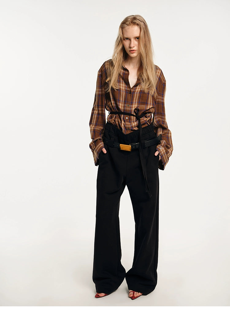 Double-waist drawstring baggy sweatpants