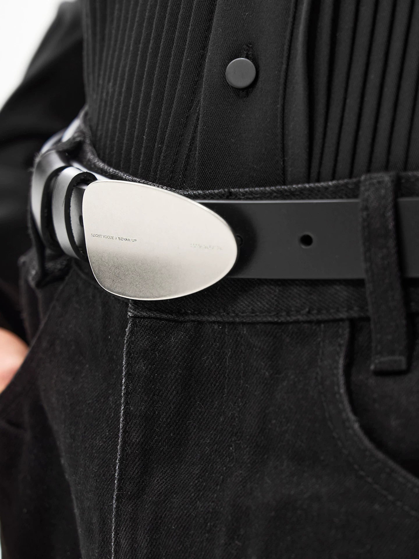 Silver Curved Edge Buckle Belt