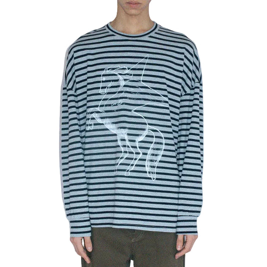 Pegasus print striped long-sleeved loose T-shirt